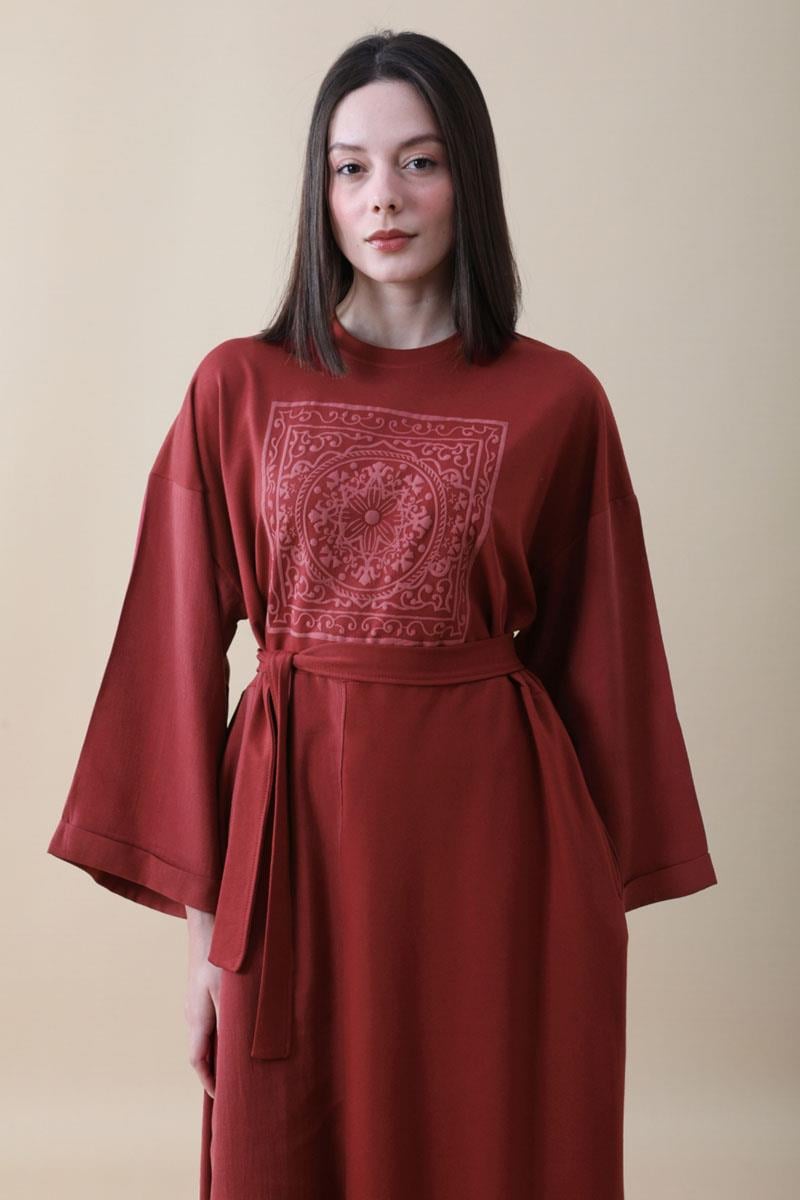 Garnili Sweat Elbise Kırmızı