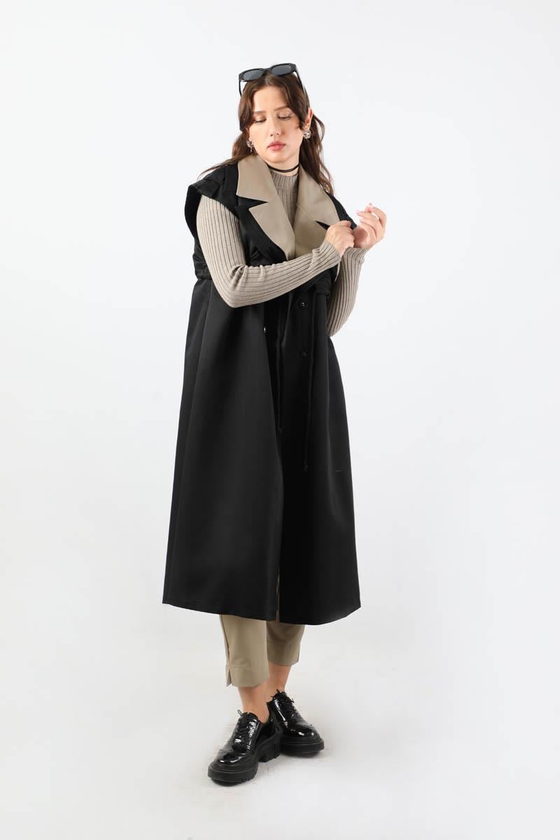 Garnili Yelek Trençkot Siyah