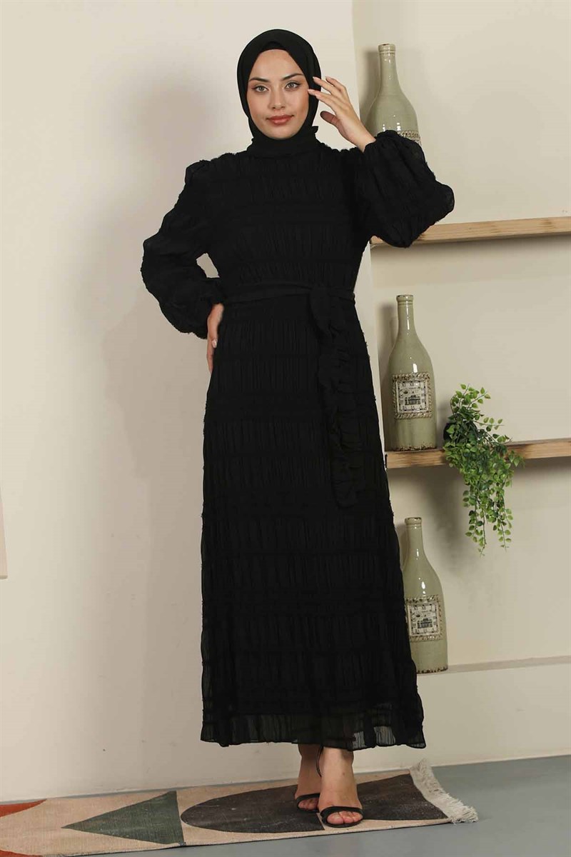 Gipeli Şifon Elbise Siyah