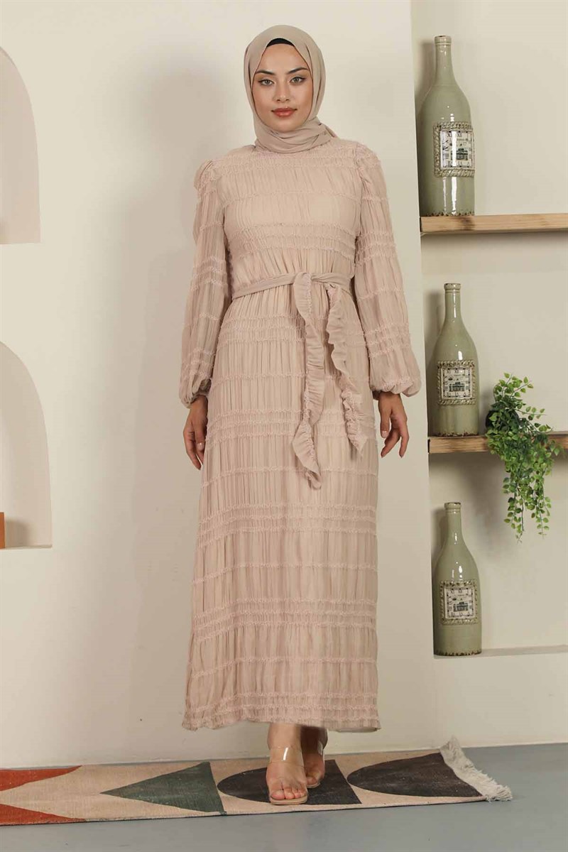 Gipeli Şifon Elbise Vizon