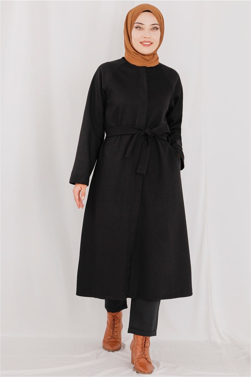 Gizli Düğmeli Kap Siyah