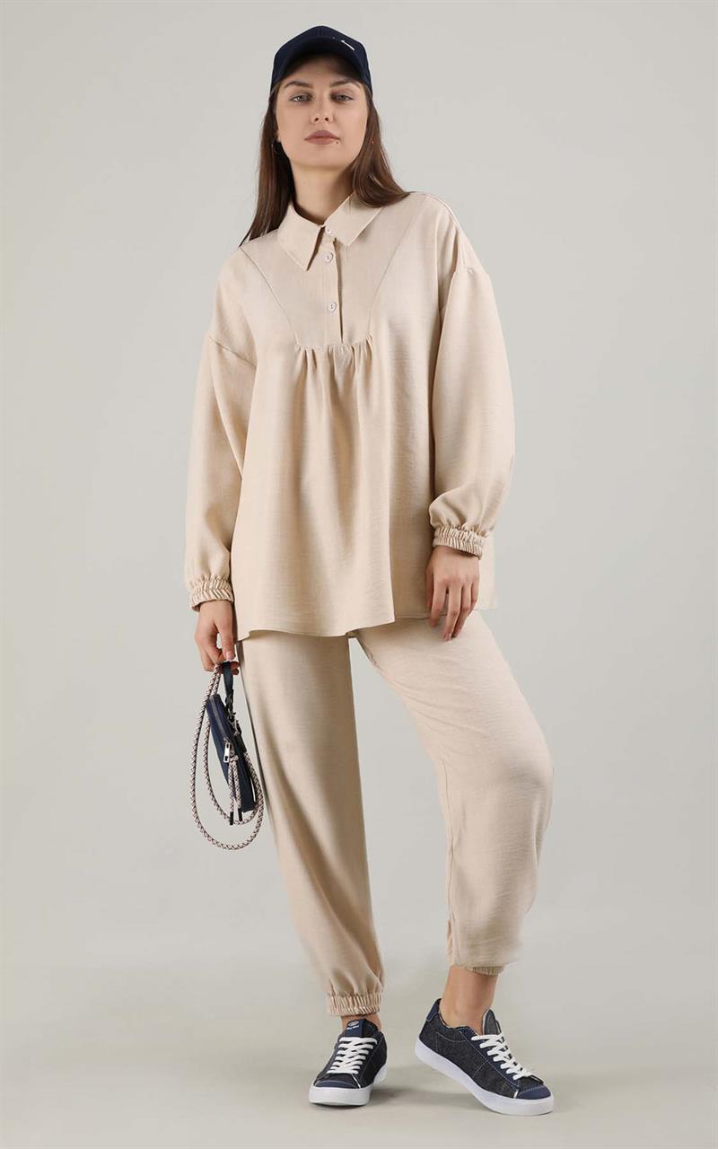 Gömlek Yaka Takım Krem
