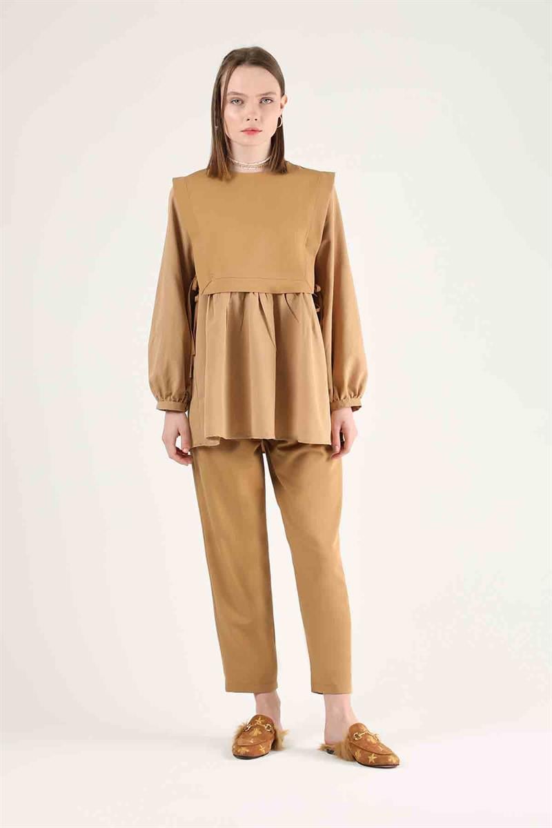 Gömlekli Tunik Takım Camel