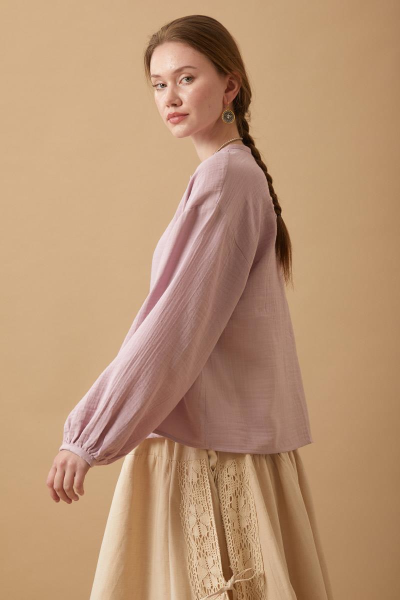 Hakim Yaka Müslin Gömlek Pudra