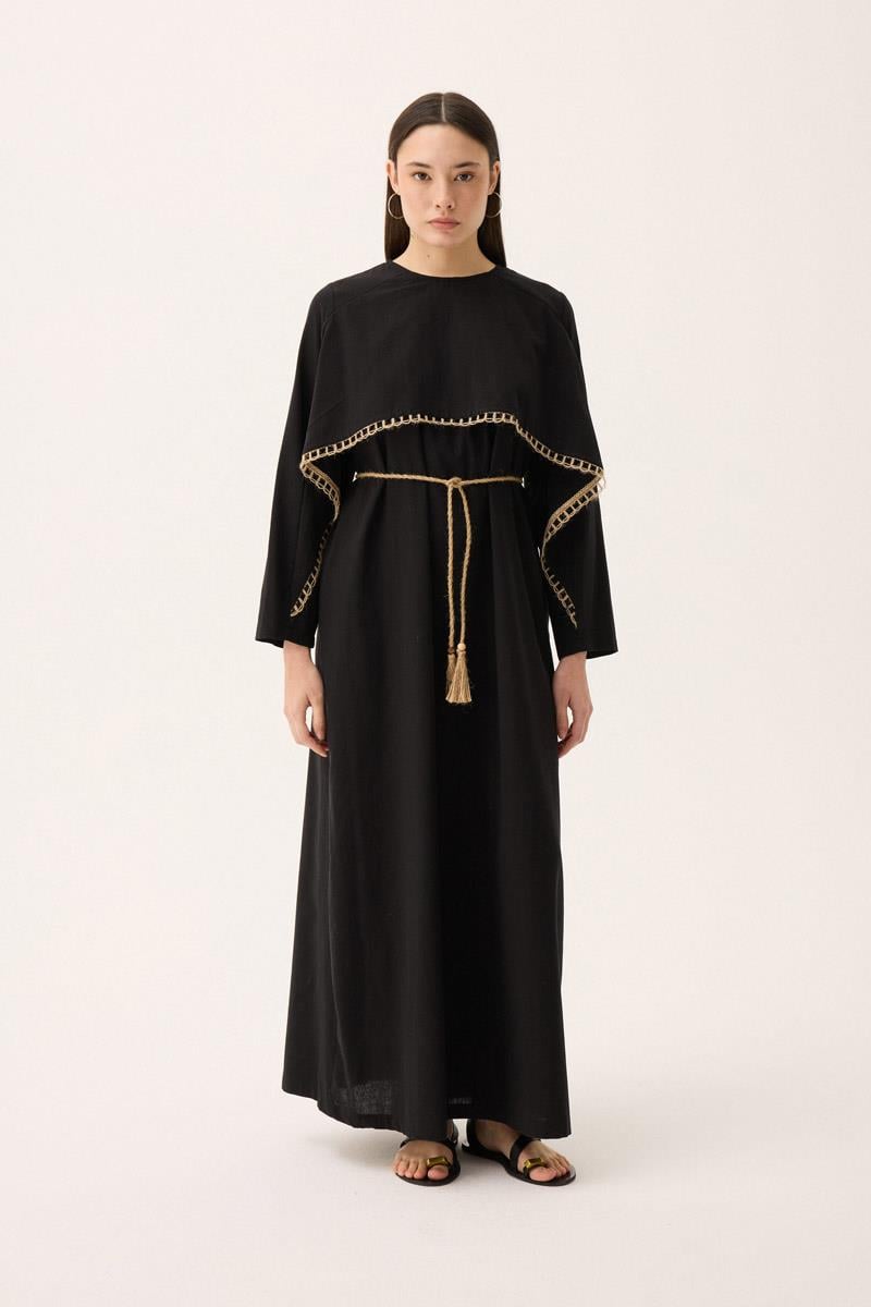 Hasır Biyeli Elbise Siyah