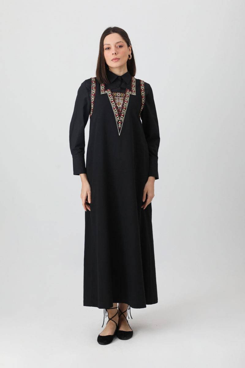 Hazal Etnik Nakışlı Jile Siyah