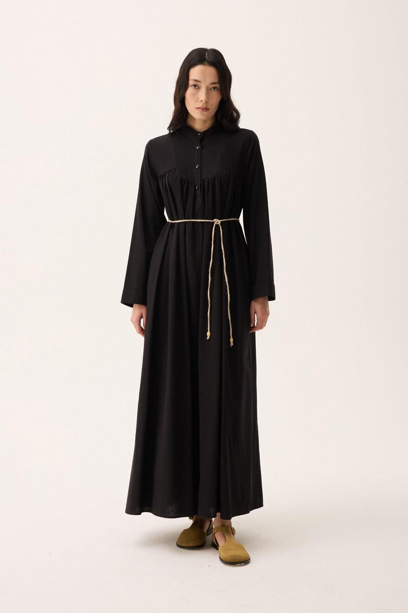 İmge Keten Elbise Siyah