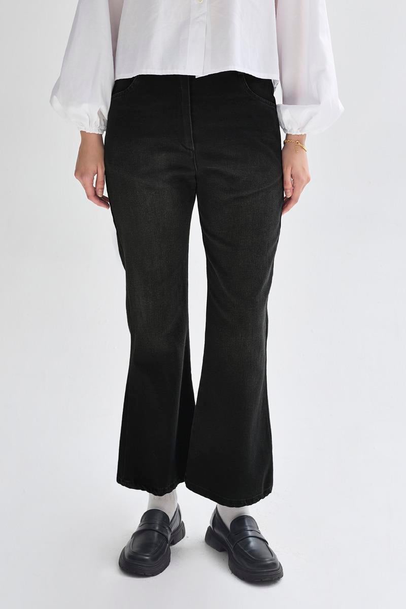 İspanyol Paça Denim Pantolon Siyah