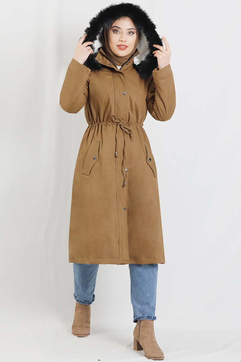 Kapüşonlu Camel Kaban