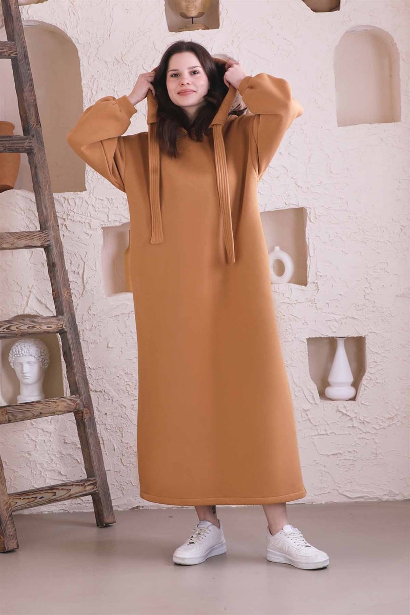 Kapüşonlu Elbise Bej