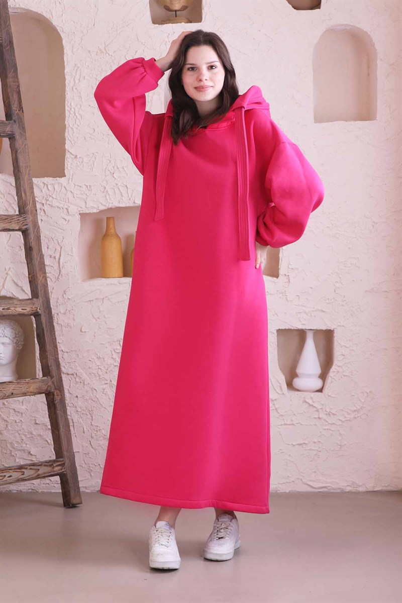 Kapüşonlu Elbise Pembe