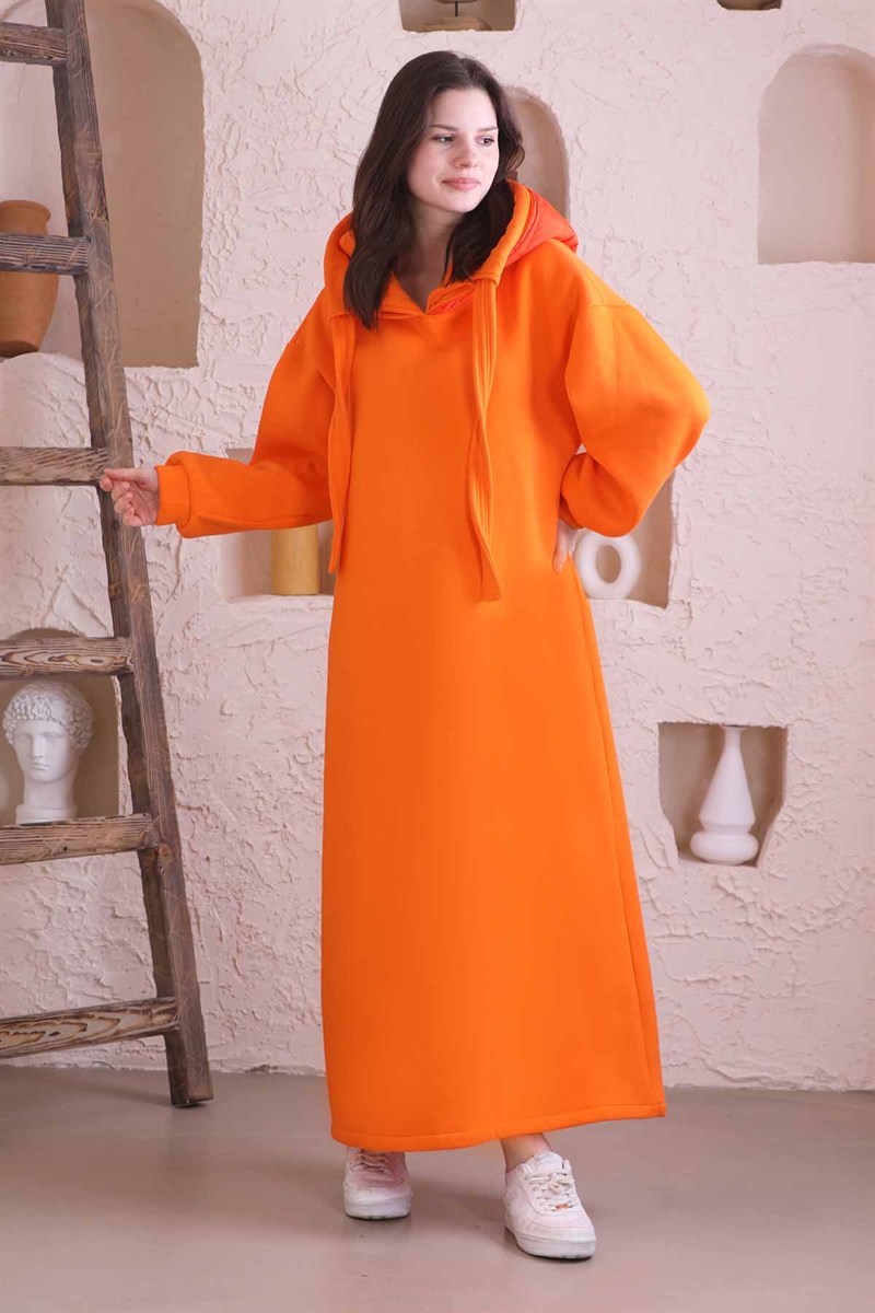 Kapüşonlu Elbise Turuncu