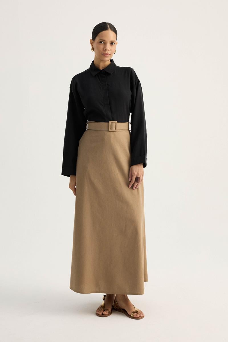 Kemerli Keten Etek Camel