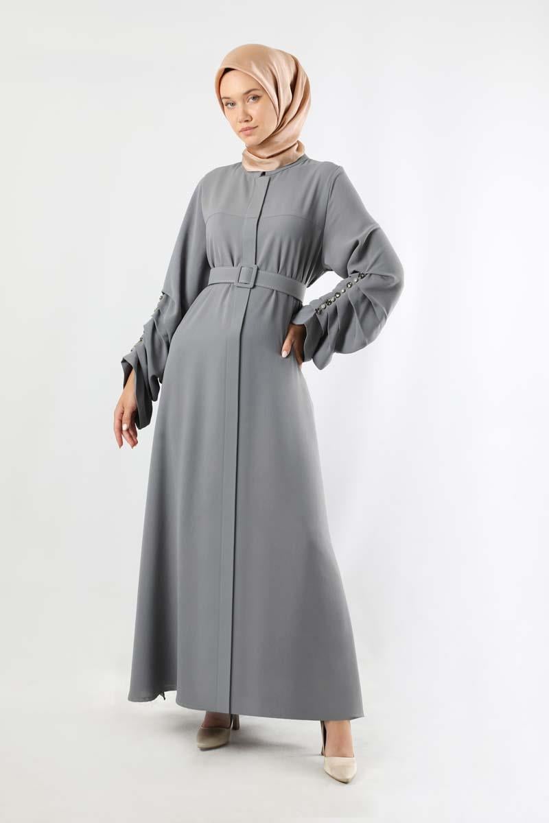Kemerli Pileli Ferace Gri