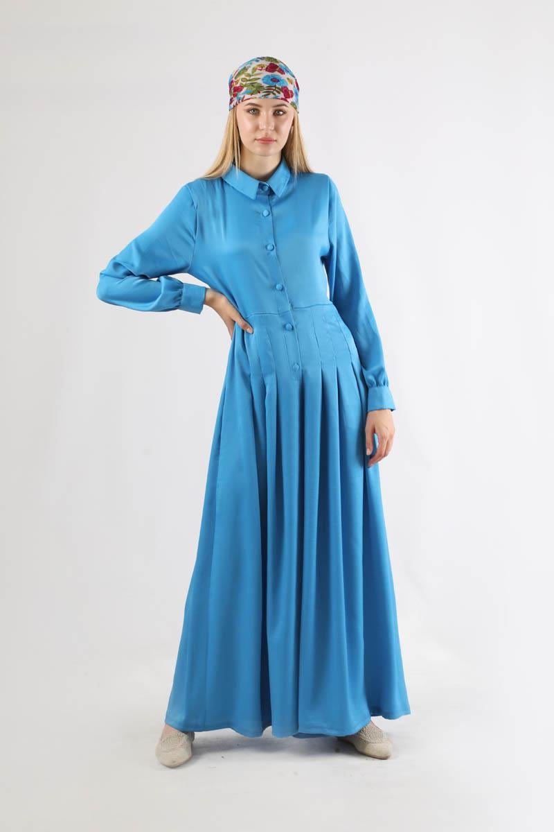 Kemerli Saten Tulum Mavi