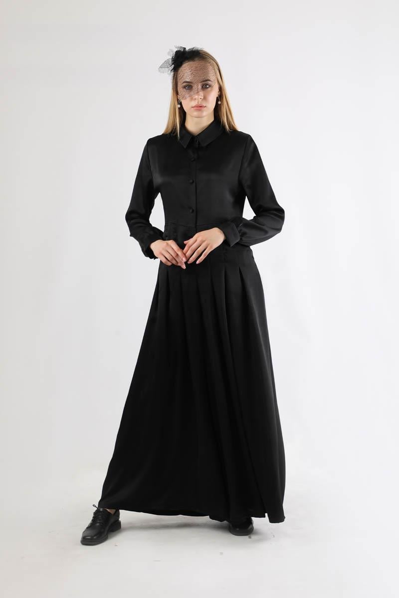 Kemerli Saten Tulum Siyah