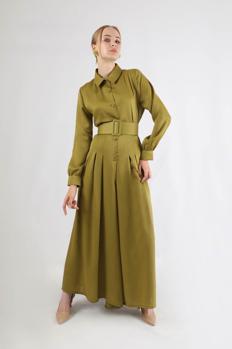 Kemerli Saten Tulum Yağ Yeşili