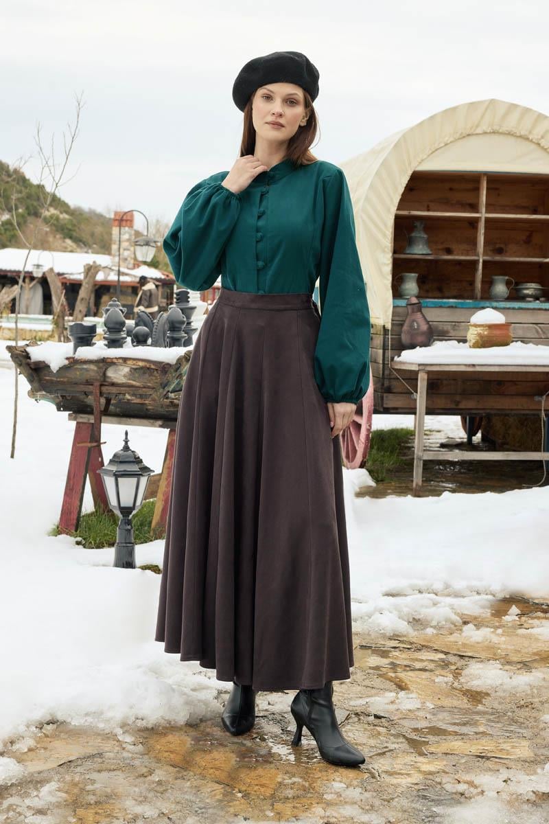 Kloş Süet Etek Acı Kahve