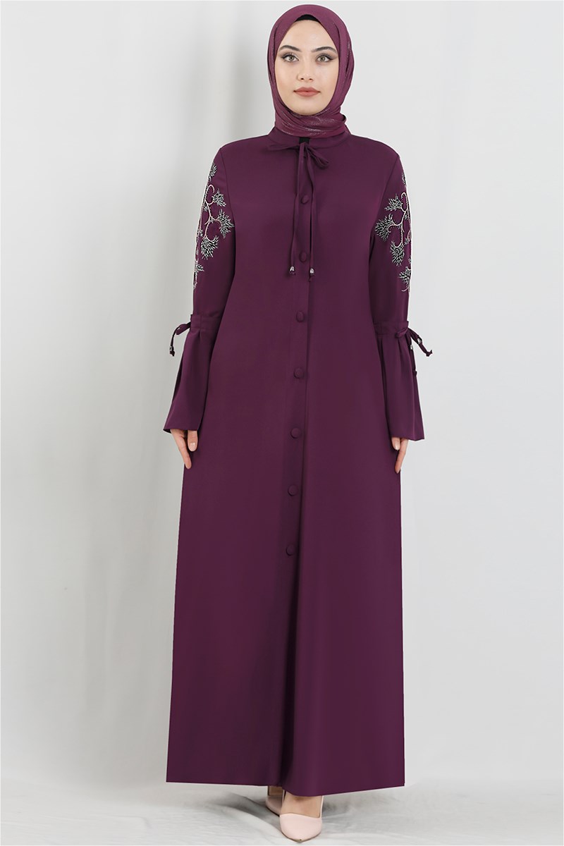 Kol Detaylı Mürdüm Ferace