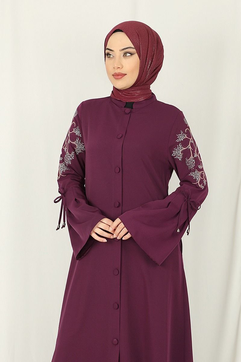 Sleeve Detailed Wine Abaya