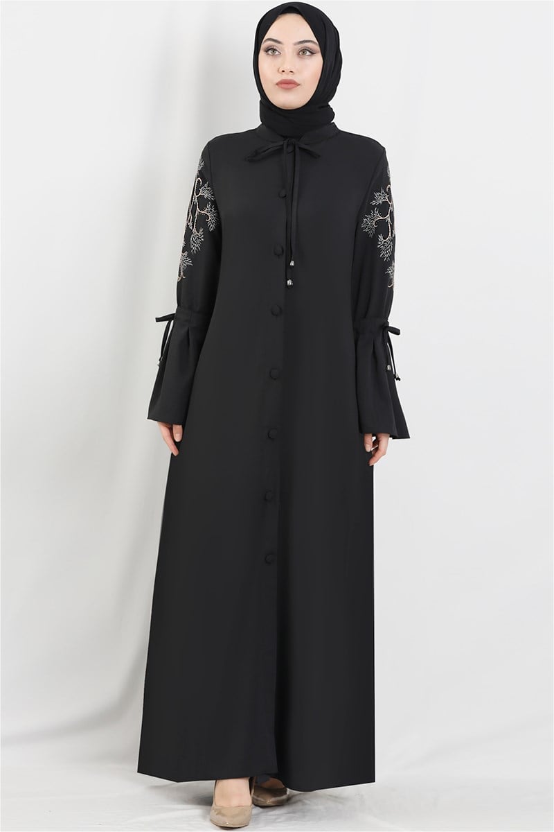 Kol Detaylı Siyah Ferace