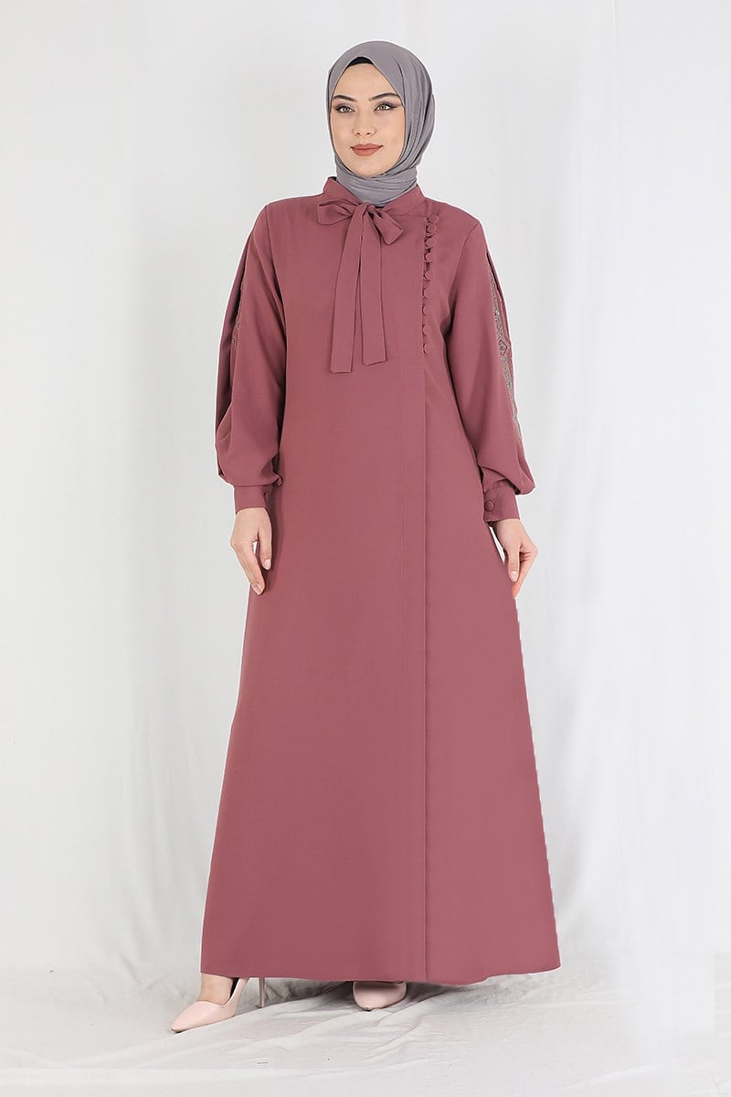 Kolları İşlemeli Ferace Gül Kurusu