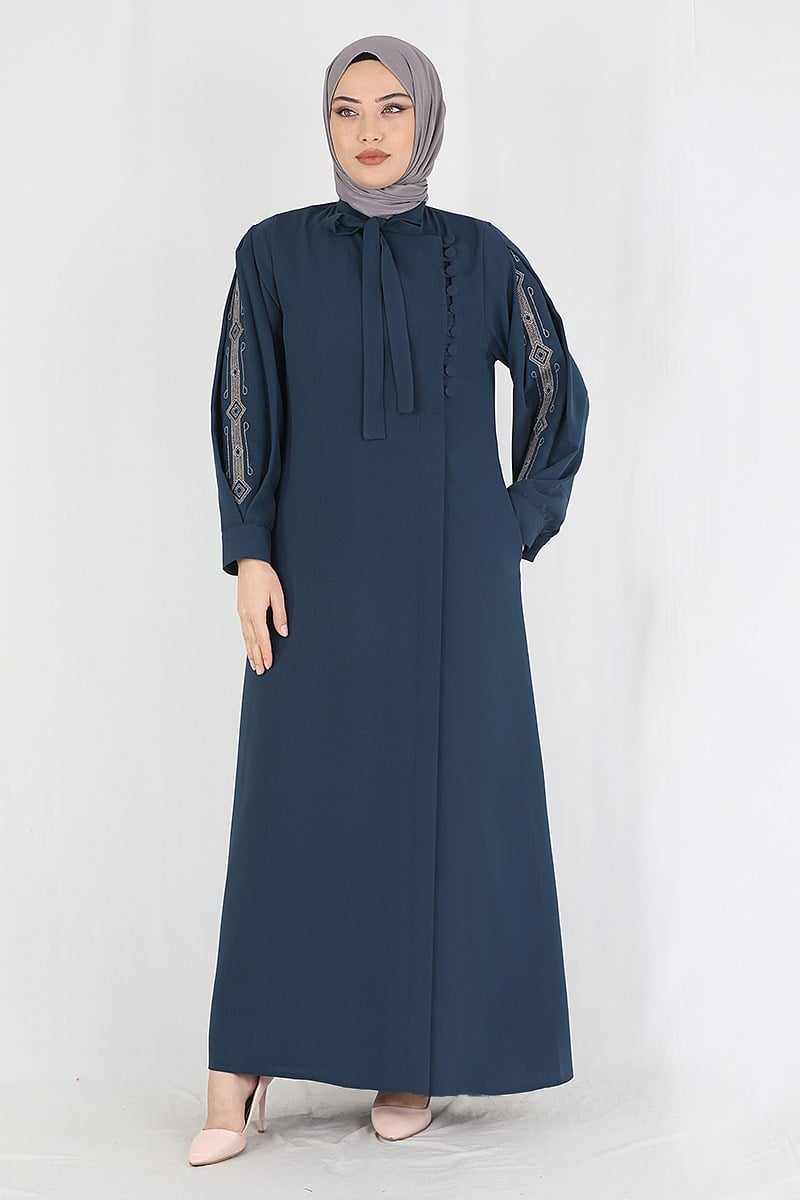 Kolları İşlemeli Ferace Lacivert