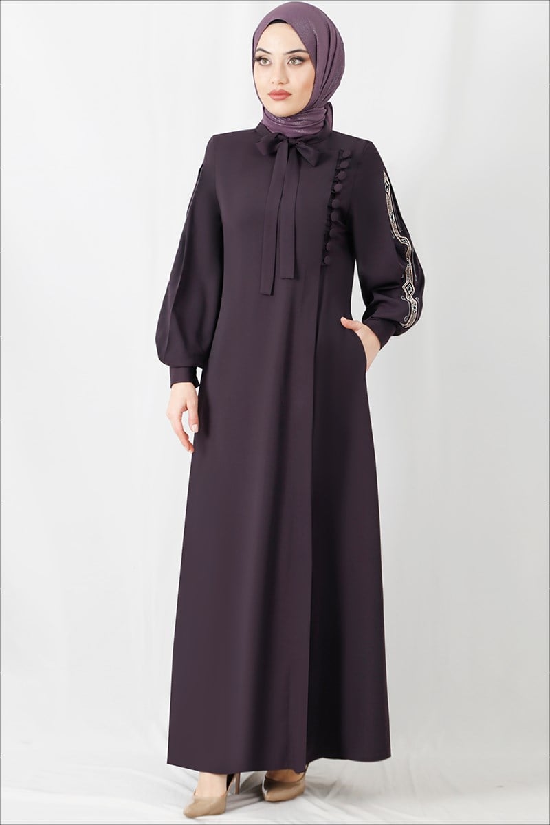 Kolları İşlemeli Ferace Mürdüm