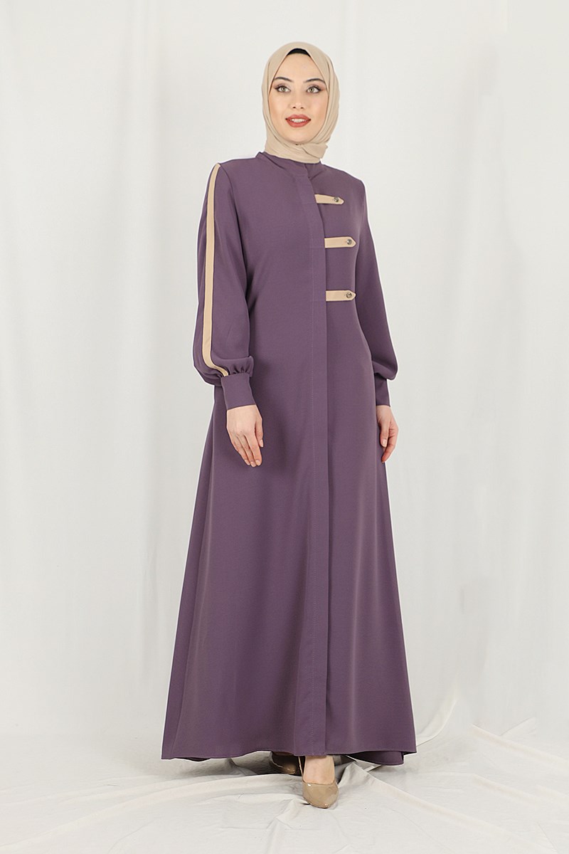 Kolları Şerit Detaylı Ferace Mor