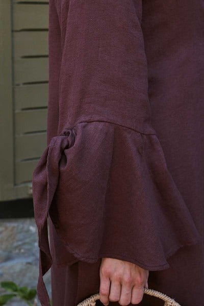 Kolları Volanlı Keten Abaya 