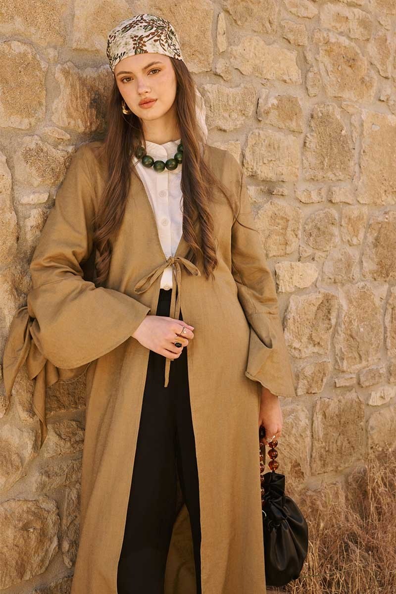 Kolları Volanlı Keten Abaya 