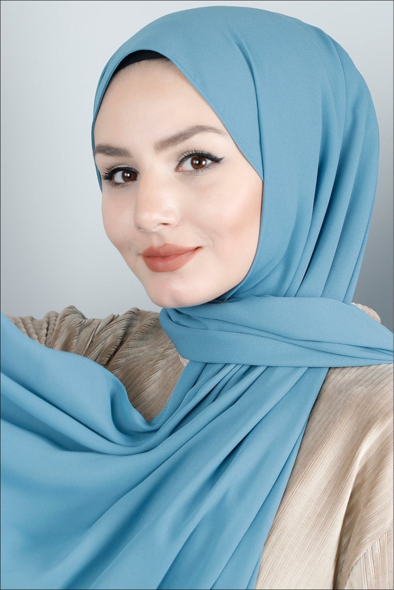 Krep Şifon Mavi Şal 