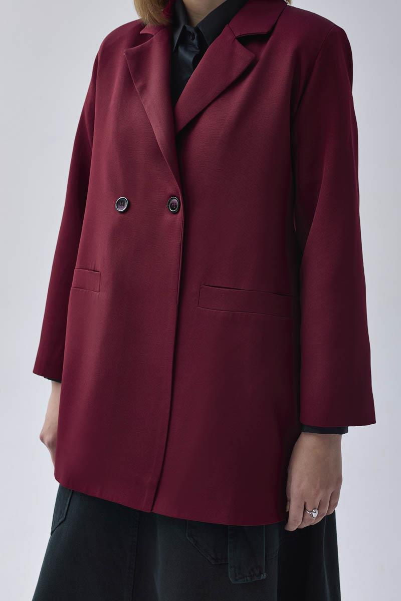 Kruvaze Blazer Ceket Bordo