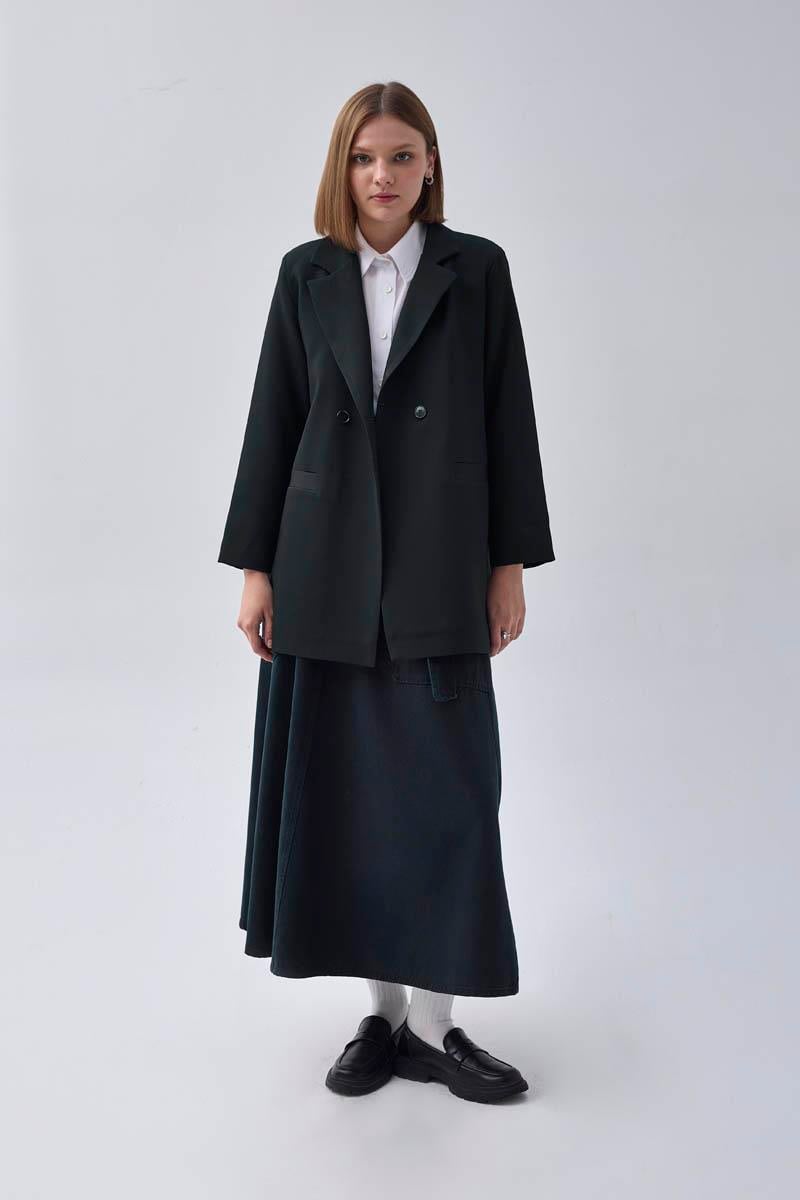Kruvaze Blazer Ceket Siyah