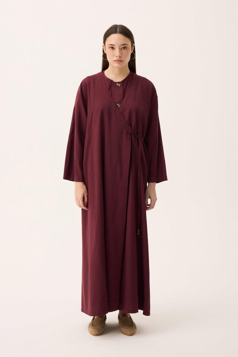 Kruvaze Dehna Abaya Takım Bordo