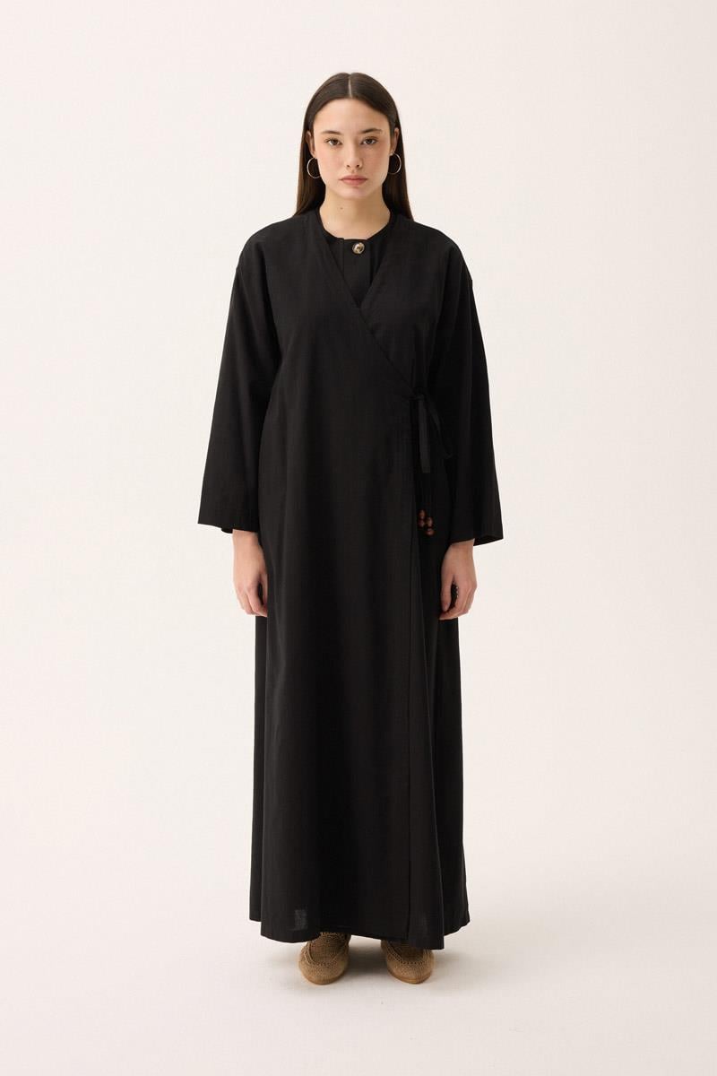 Kruvaze Dehna Abaya Takım Siyah