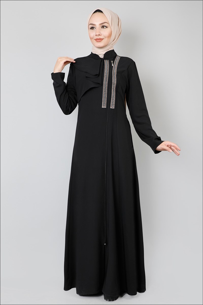 Kruvaze Kapama Nakışlı Ferace