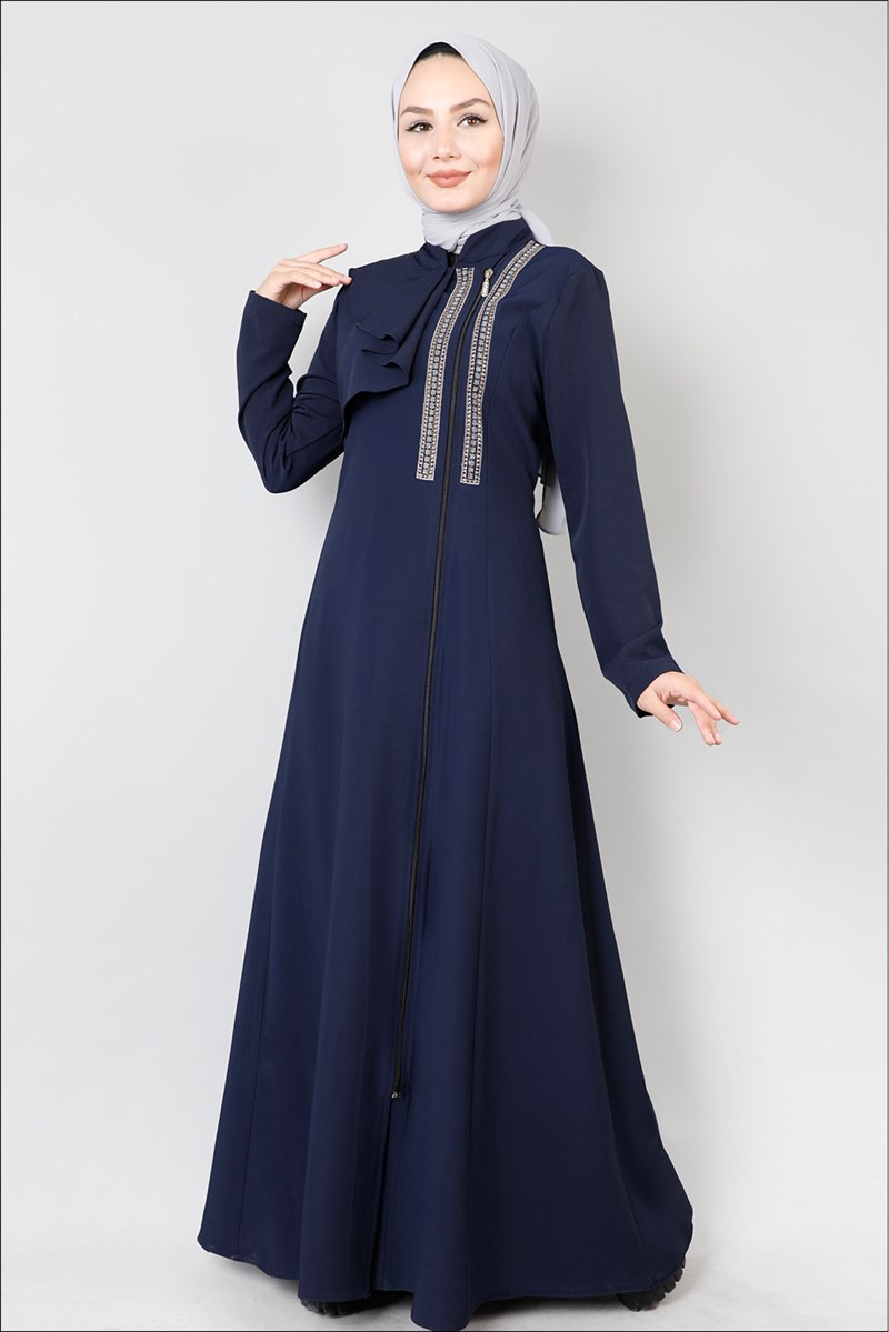 Kruvaze Kapama Nakışlı Ferace