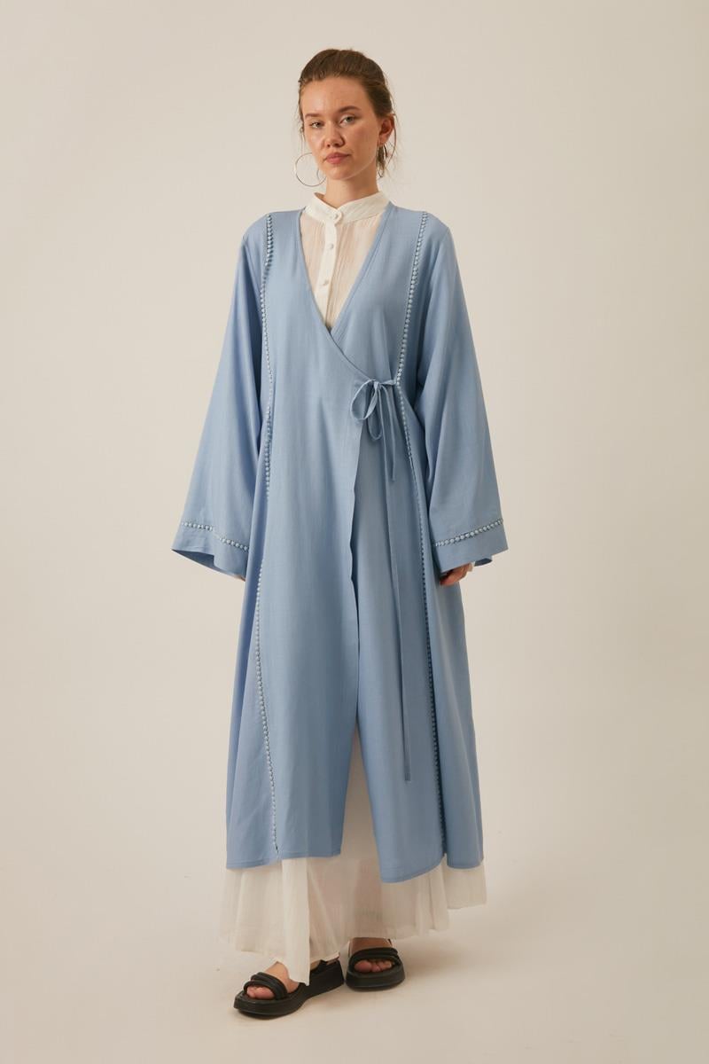 Kruvaze Keten Kimono Bebe Mavisi