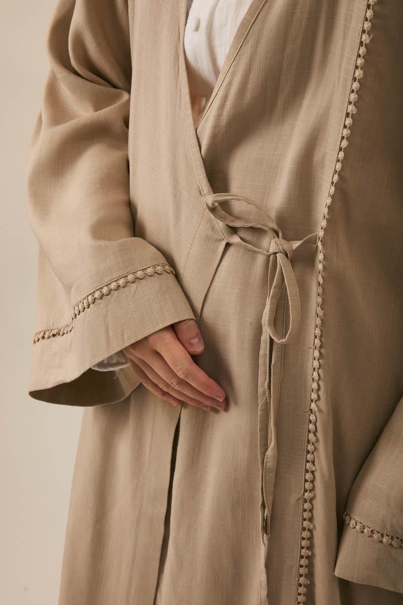 Kruvaze Keten Kimono Bej