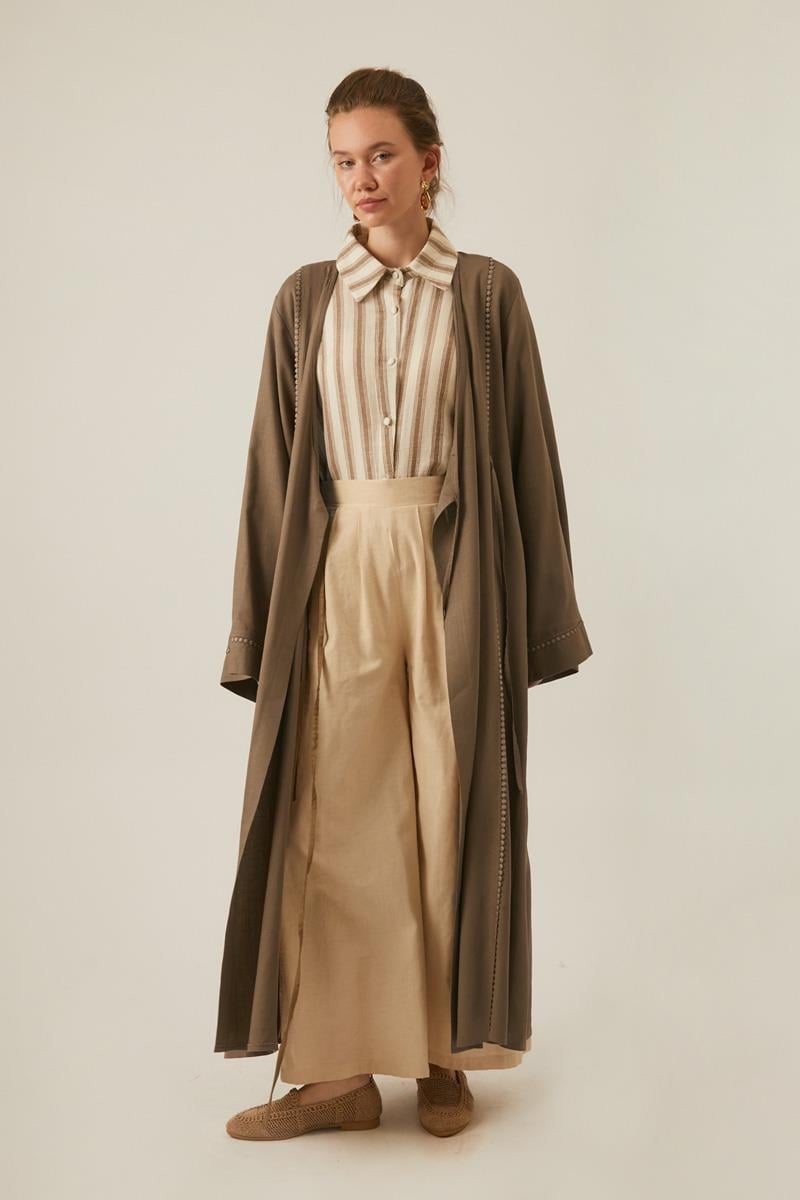 Kruvaze Keten Kimono Toprak