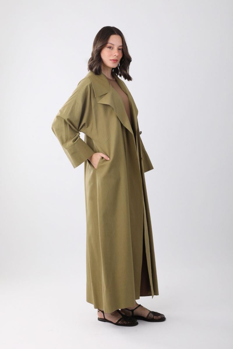 Kruvaze Keten Trenç Haki