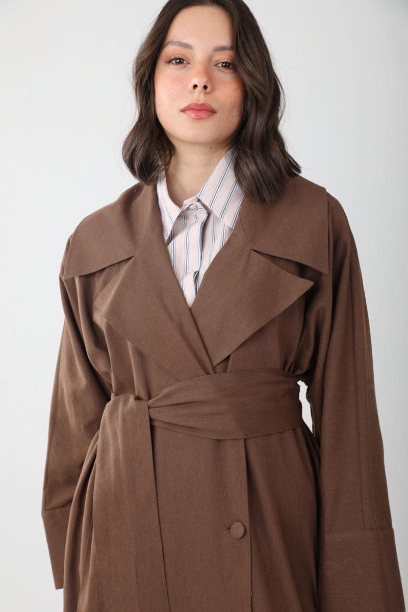 Kruvaze Keten Trenç Kahverengi