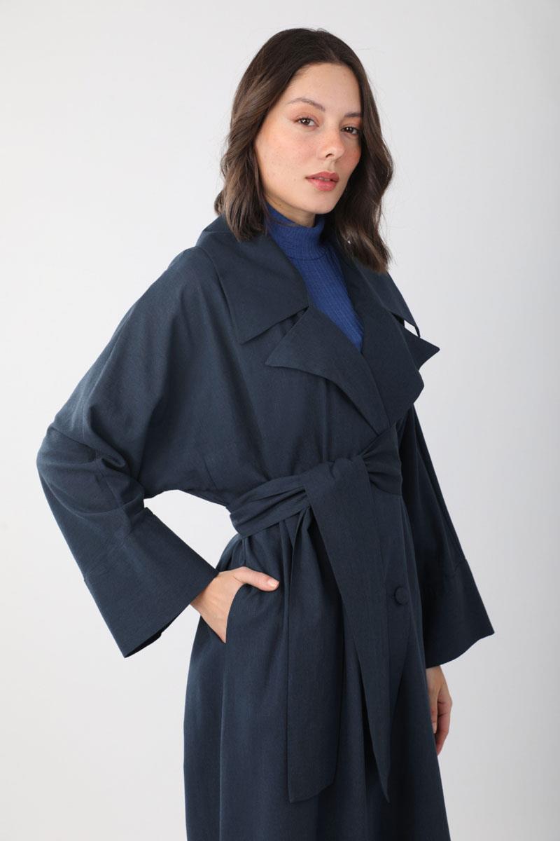 Kruvaze Keten Trenç Lacivert