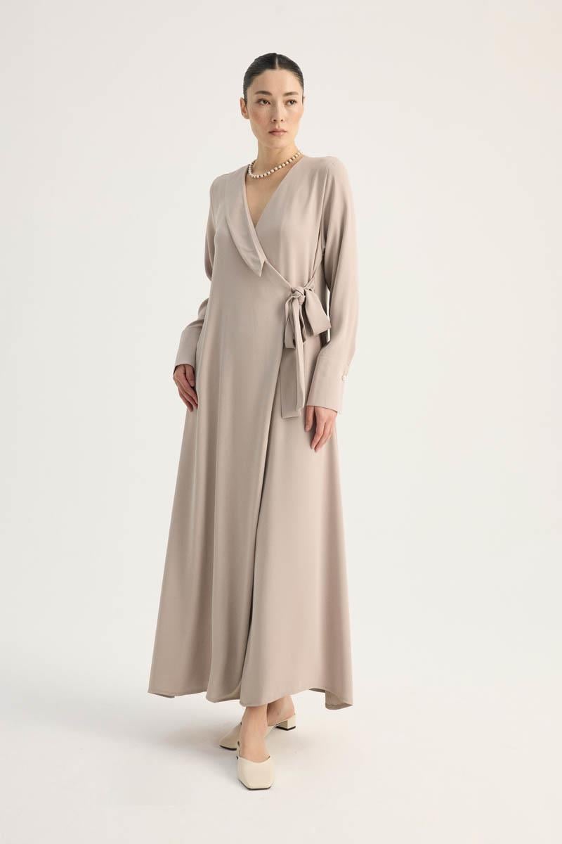 Kruvaze Krep Abaya Taş