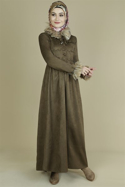 Furred Khaki Abaya