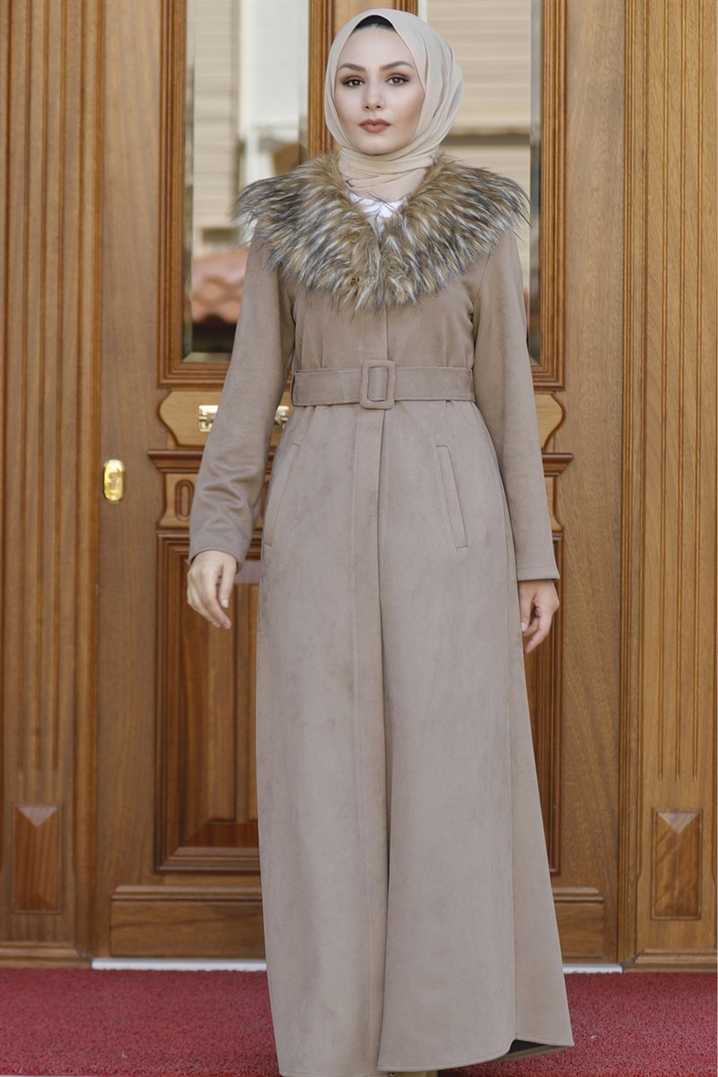 Kürklü Süet Kaban Vizon