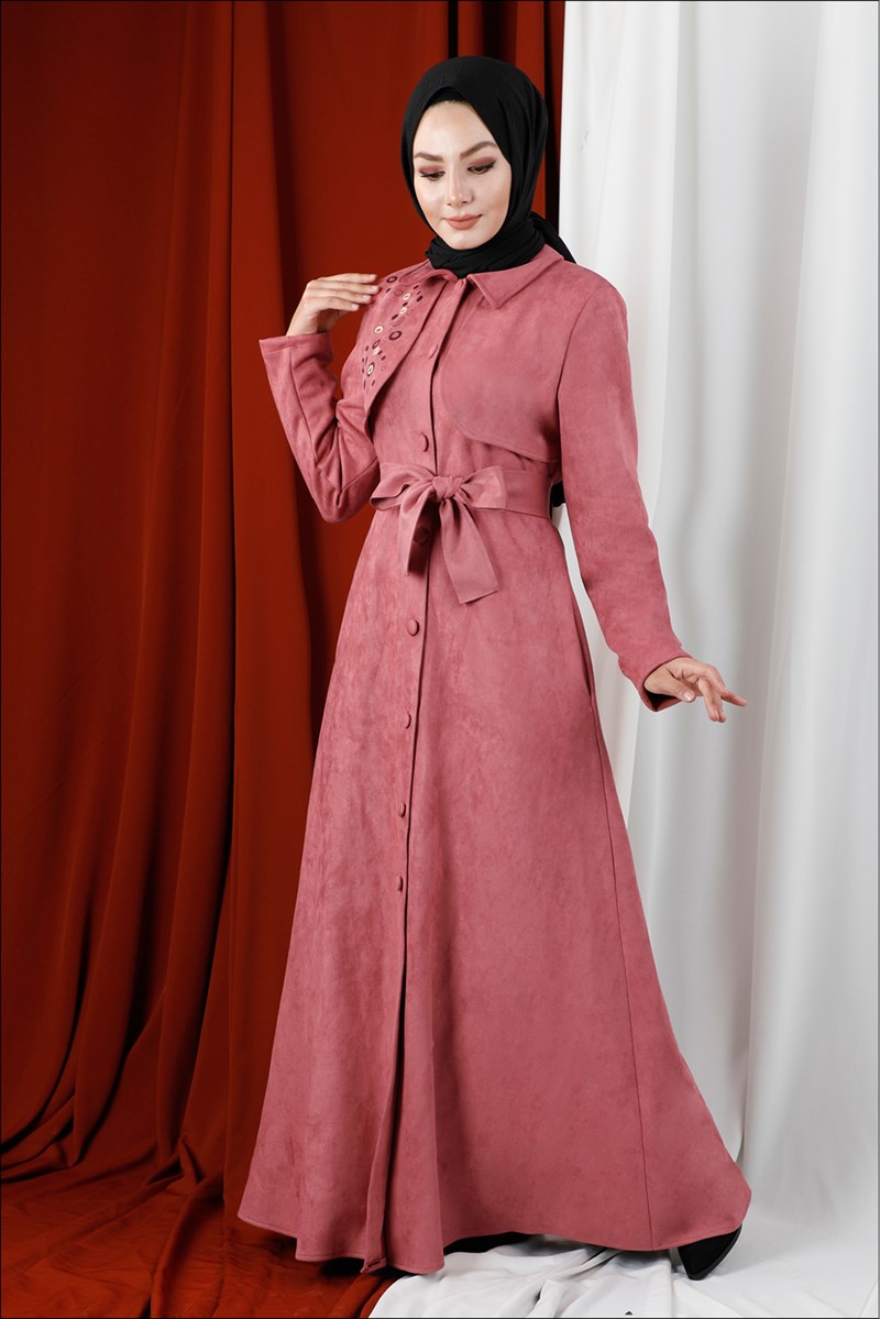 Kuşgözü Süet Ferace Pembe