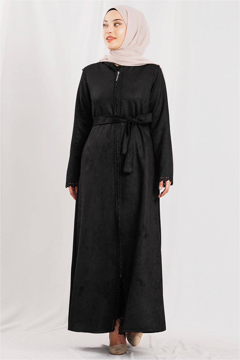 Lazer Kesim Süet Ferace Siyah