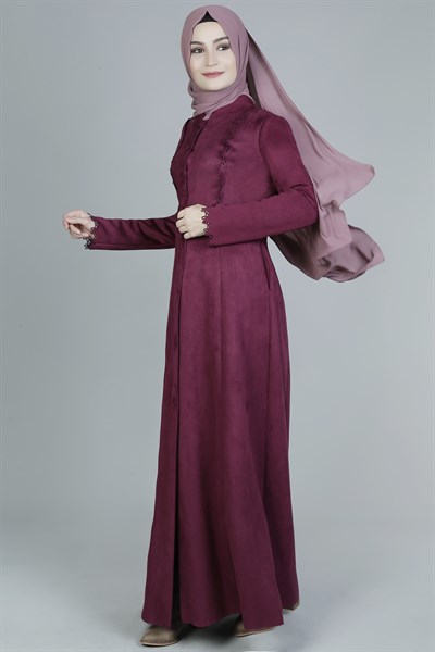 Laser Cut Wine Abaya